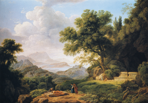 Jean-Pierre Péquignot, Paysage classique avec figures pleurant les cendres d'Ossian. 