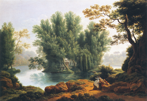 Jean-Pierre Péquignot, Vue du tombeau de Jean-Jacques Rousseau à Ermenonville. 